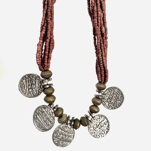 Vintage Boho Oriental Moroccan Berber Necklace beaded coins